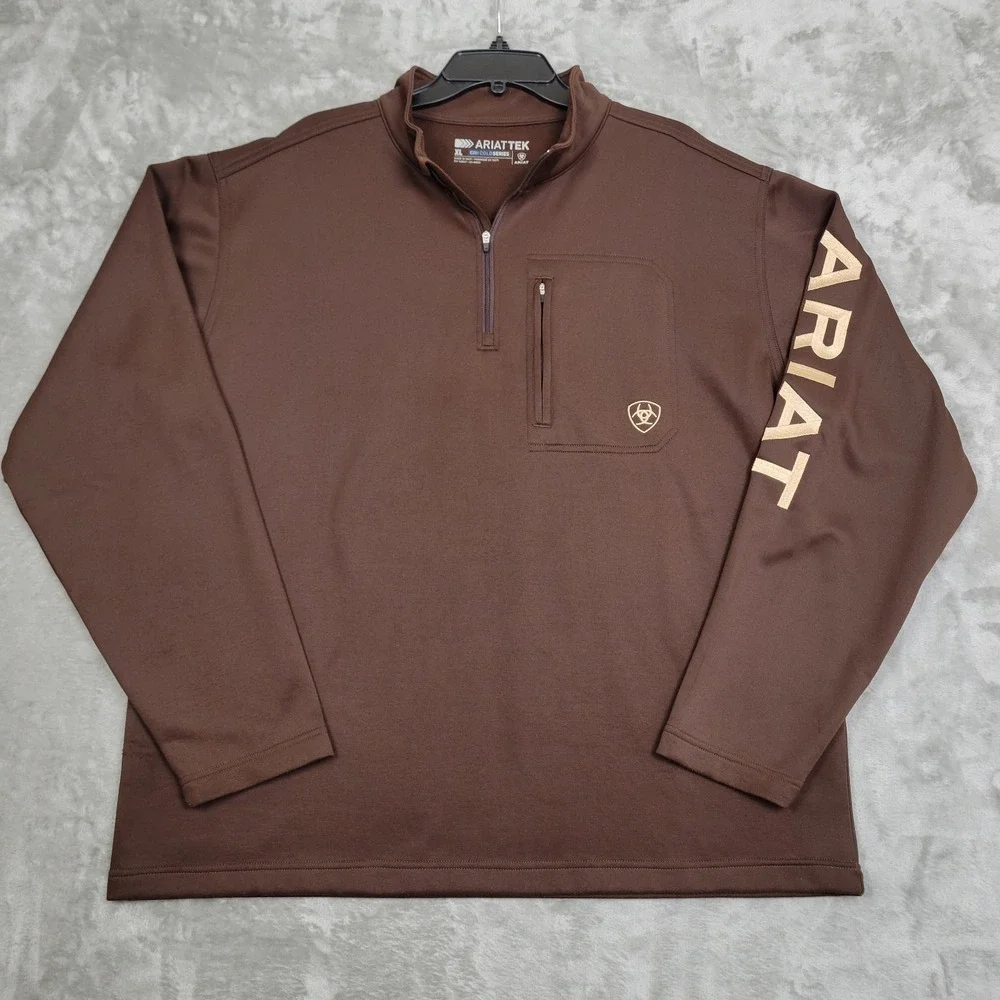 Ariat Mens XL AriatTek Cold Series Quarter Zip Pullover Brown Fleece Long Sleeve